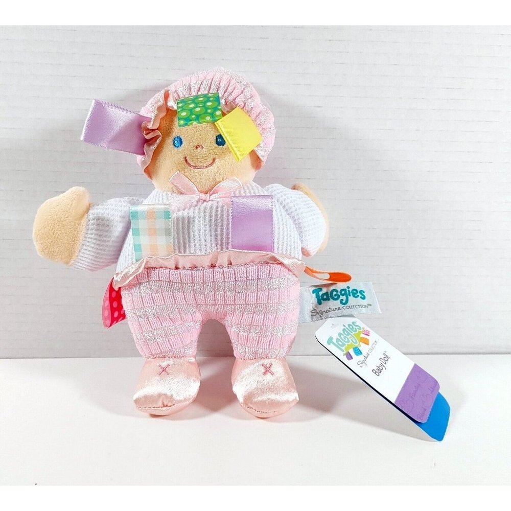 Mary Meyer Taggie Pink & White 9” My First Baby Doll Plush Lovey NEW